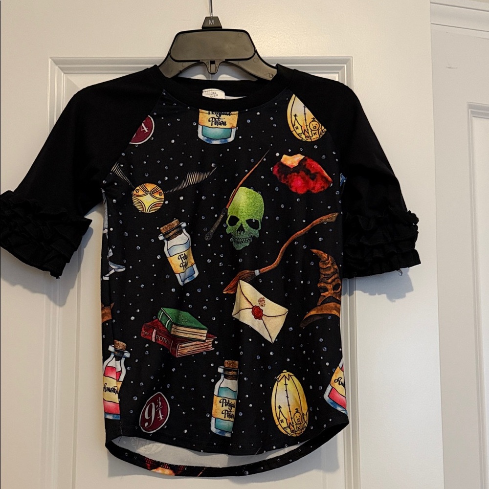 Mystical Black Short Sleeve Kids Tee with Fantasy Print - Picture 1 of 2